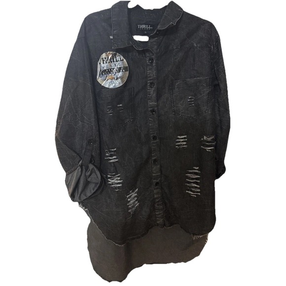 Thrill Dresses & Skirts - Thrill Jeans Stonewashed Denim Dress Sz 2x Long Back Raw Edge Thrashed New Tags